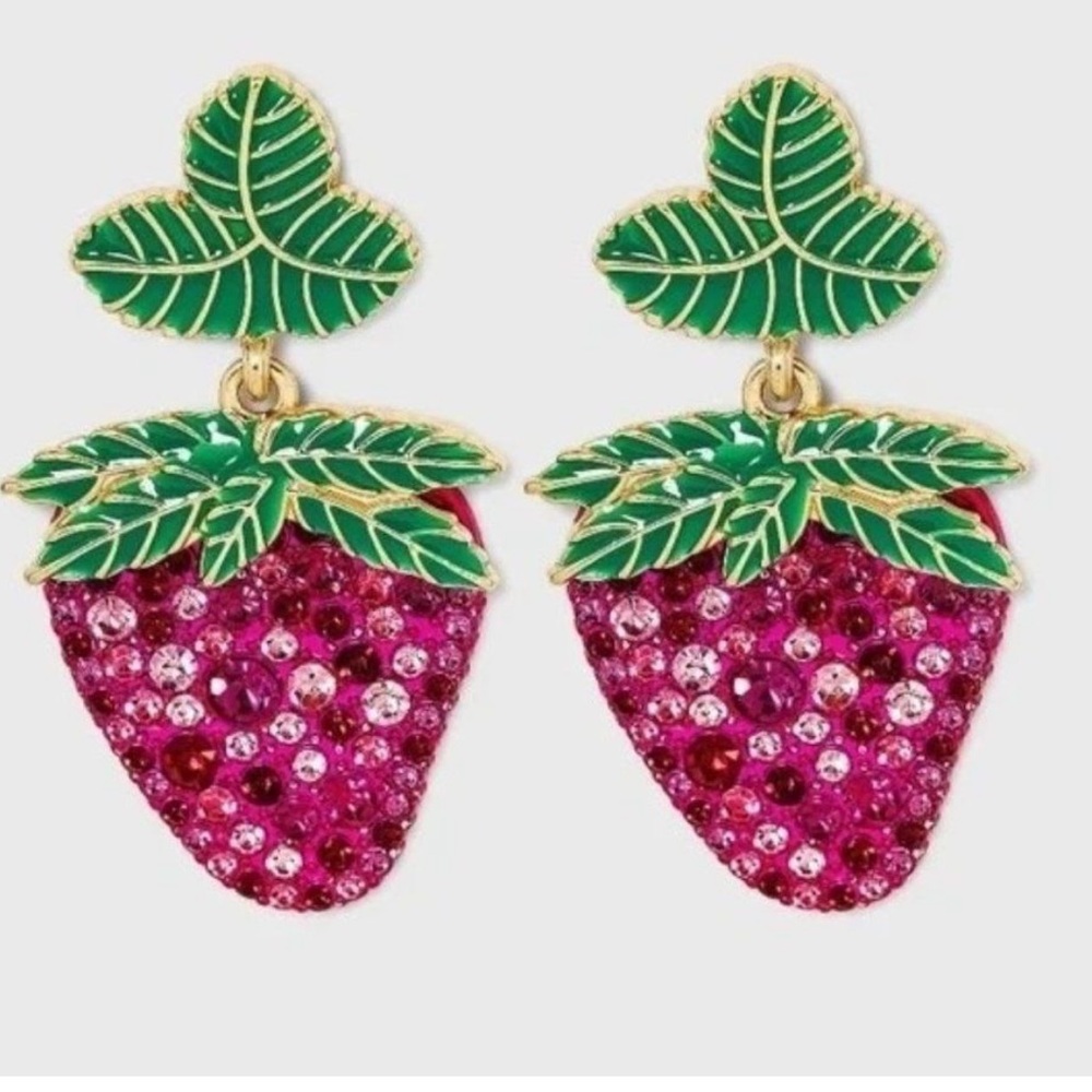 NWT 🍓Sugarfix Baublebar Berry Tale This Is My Jam Strawberry Drop Earrings Pink